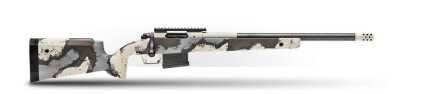 Camouflage sniper rifle on white background