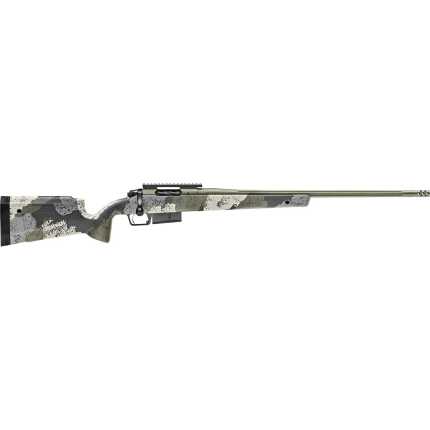 Camo pattern bolt-action rifle isolated on white