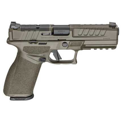 Tan and green Springfield Armory pistol on white