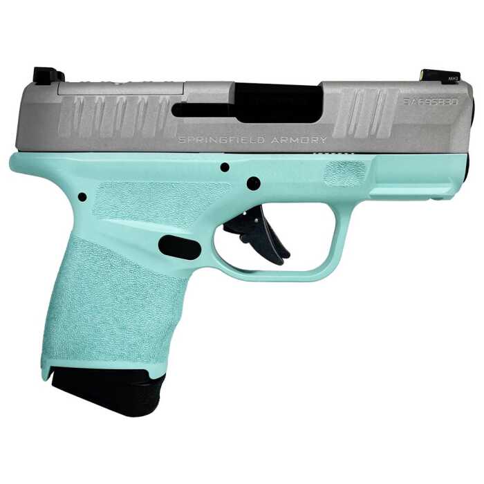 Mint green Springfield Armory handgun isolated on white