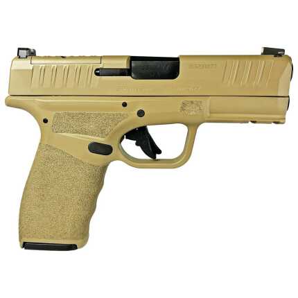 Tan Springfield Armory handgun on white background