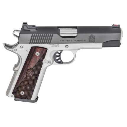 Springfield Armory stainless steel pistol with wooden grip