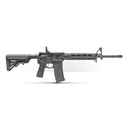 Black assault rifle on white background