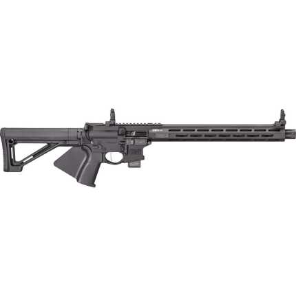 Black tactical rifle with mounted scope