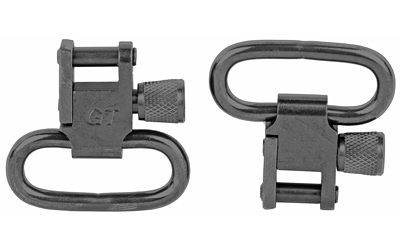 Two black metal gun sling swivels