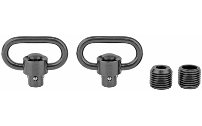 Two black metal D-rings with attachment screws