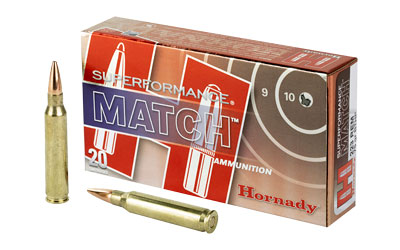 Hornady Superformance Match ammunition box with bullets