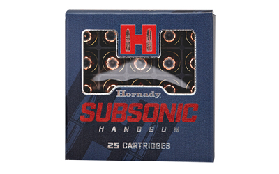 Hornady Subsonic handgun ammunition box with 25 cartridges