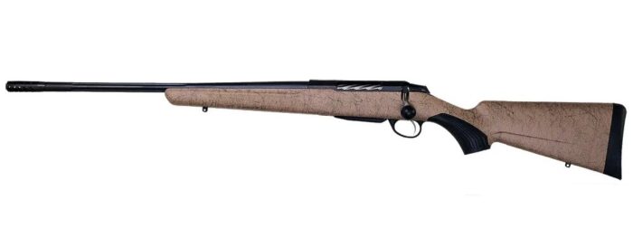 Side view of a black and tan shotgun