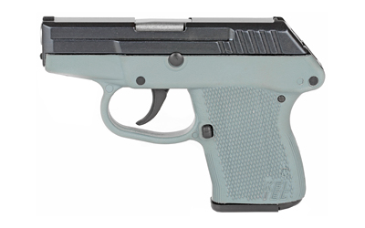 Compact turquoise handgun on white background