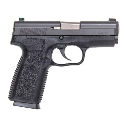 Compact stainless steel handgun with green sights