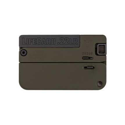 Green folded LifeCard .22LR firearm