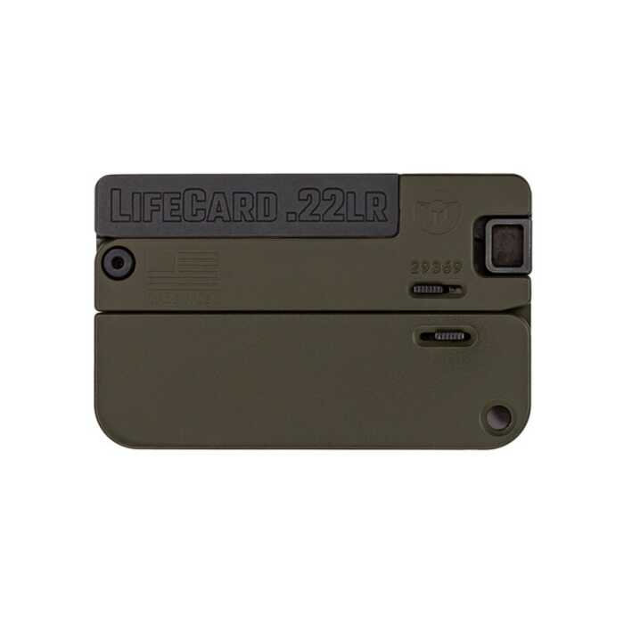 Green folded LifeCard .22LR firearm