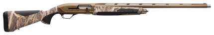 Camo patterned automatic shotgun on white background