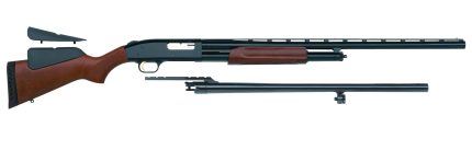 Disassembled shotgun with wooden stock and components