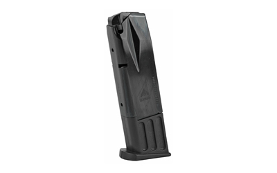 Black polymer gun magazine on white background