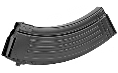 Curved black rifle magazine isolated on white background