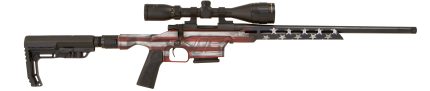 Sniper rifle with camouflage pattern and scope