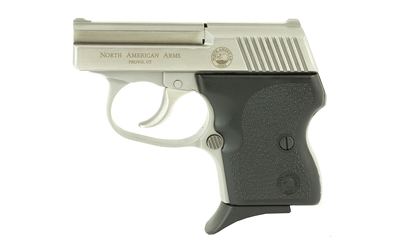 Compact silver handgun on white background