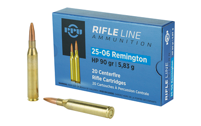 25-06 Remington rifle ammunition box with cartridges