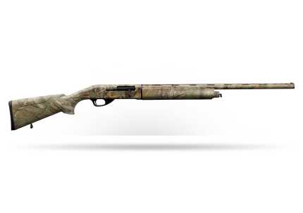 Camo-patterned shotgun isolated on white background