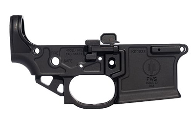 Black AR-15 rifle lower receiver on white background