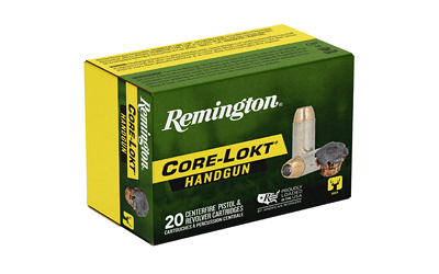 Box of Remington Core-Lokt handgun ammunition