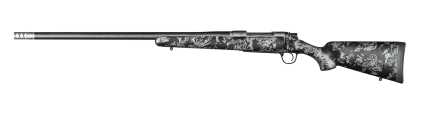 Camouflaged hunting rifle with detailed engravings