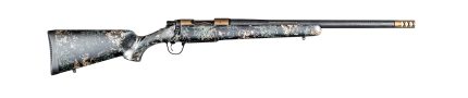 Camo hunting rifle with scope and carbon barrel