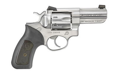 Silver .357 Magnum revolver with black grip