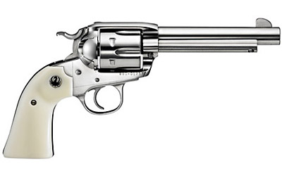 Single-action revolver with white grip on white background