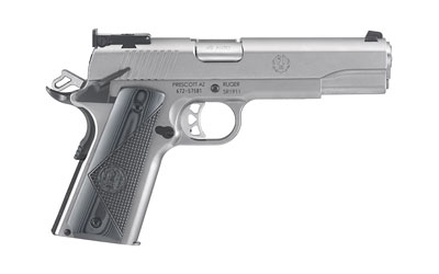 Silver Ruger semi-automatic pistol on white background