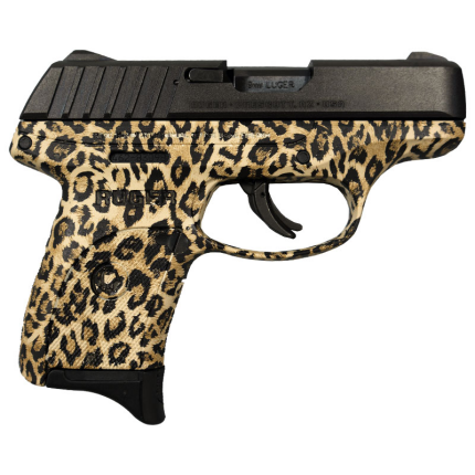 Leopard print Ruger pistol on white background