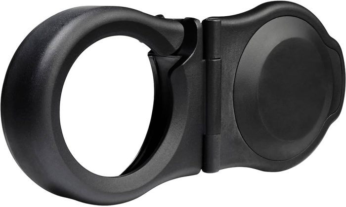 Black circular plastic handlebar mount closed position