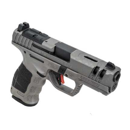 Gray tactical handgun with mounted sight