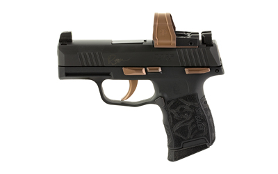 Black and bronze handgun on white background