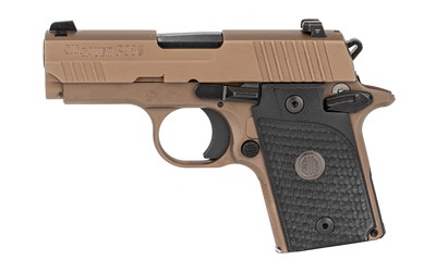 Compact tan semi-automatic pistol on white background