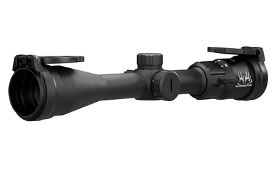 Black tactical rifle scope isolated on white background