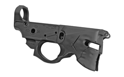 Black AR-15 rifle lower receiver on white background