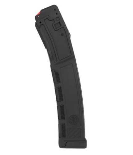 Black high-capacity rifle magazine isolated on white