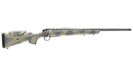 Camouflage hunting rifle with scope isolated on white