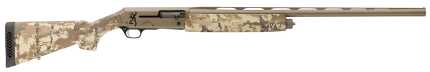 Camo-patterned hunting rifle with visible branding