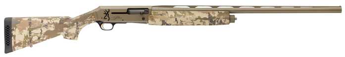 Camo-patterned hunting rifle with visible branding