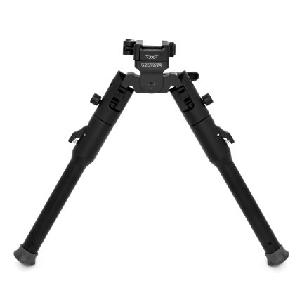 Black professional camera tripod isolated on white