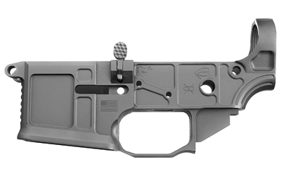 Gray AR-15 lower receiver on white background