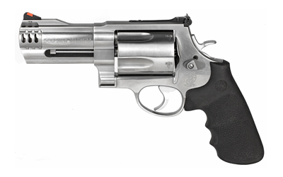 Silver revolver with black grip on white background