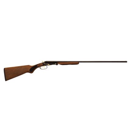 Single-barrel wooden-stock shotgun on white background