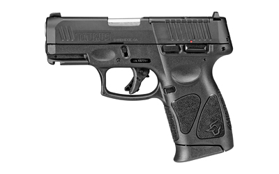 Compact black semi-automatic pistol on white background