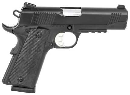 Black semi-automatic pistol on white background