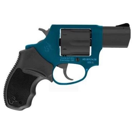 Blue revolver handgun with black grip